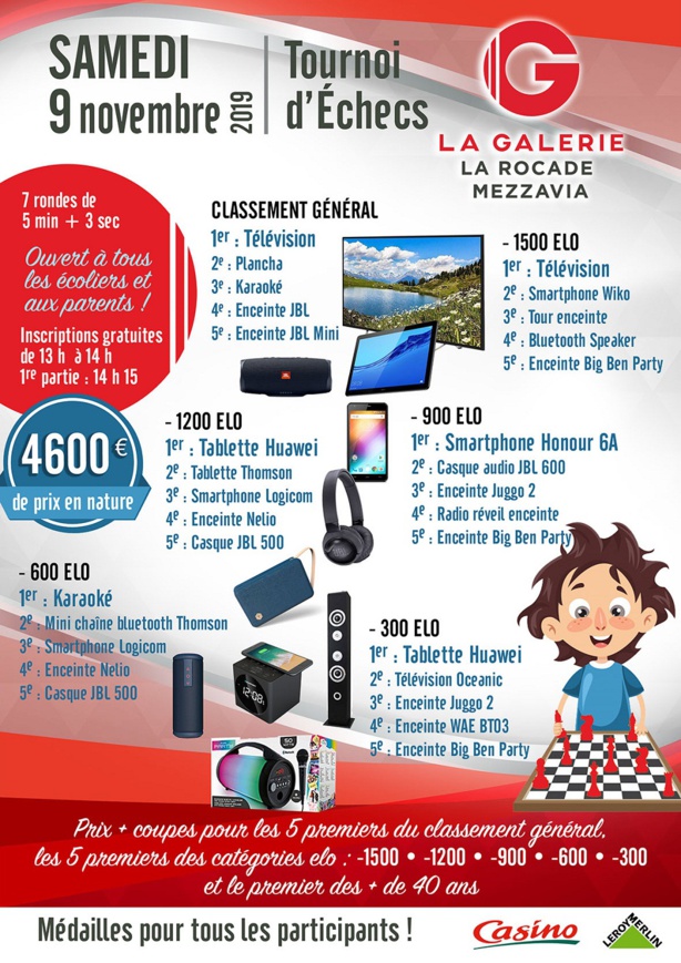 Tournoi extraordinaire : Blitz Galerie Géant La Rocade Mezzavia le 9 novembre ! Tournoi extraordinaire : Blitz Galerie Géant La Rocade Mezzavia le 9 novembre !