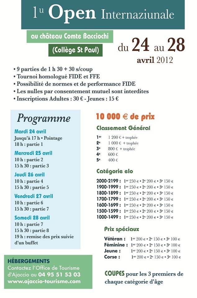 1u Open Internaziunale d'Aiacciu, inscrivez vous ! 1u Open Internaziunale d'Aiacciu, inscrivez vous !