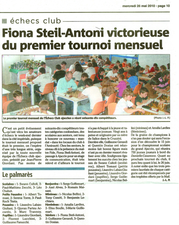 Fiona Steil-Antoni victorieuse du premier tournoi mensuel