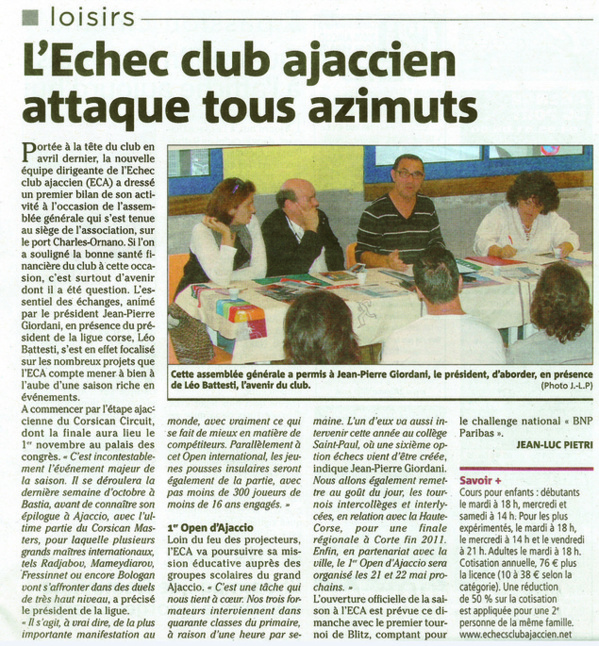 L'Échecs Club Ajaccien attaque tous azimuts