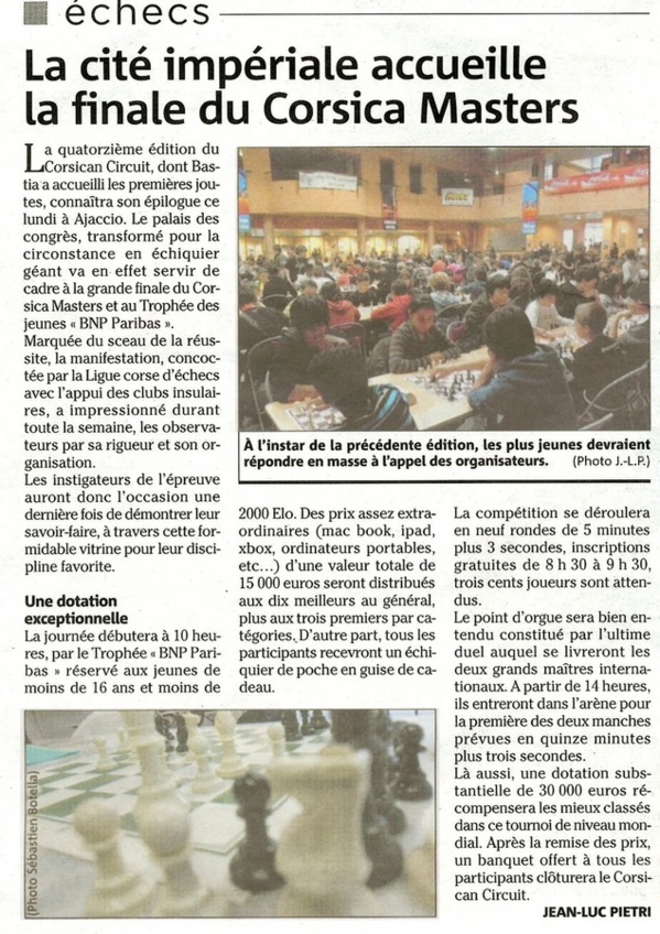 La cité impériale accueille la finale du Corsica Masters