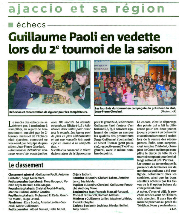 Guillaume Paoli en vedette lors du 2e tournoi de la saison