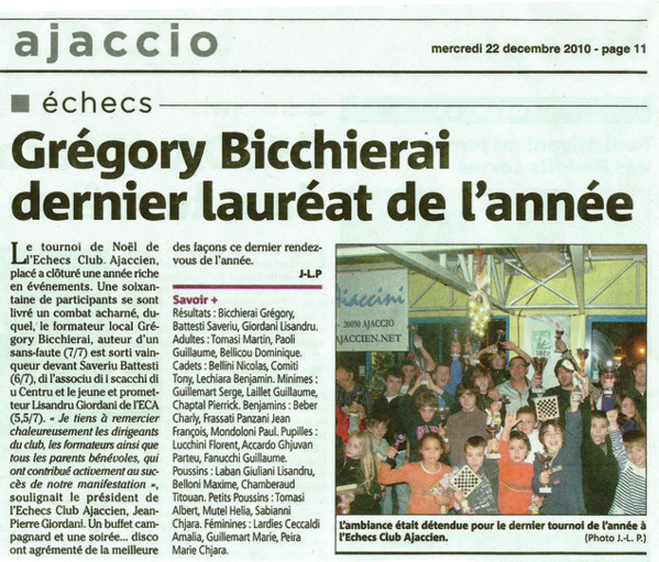 Grégory Bicchierai dernier lauréat de l'année
