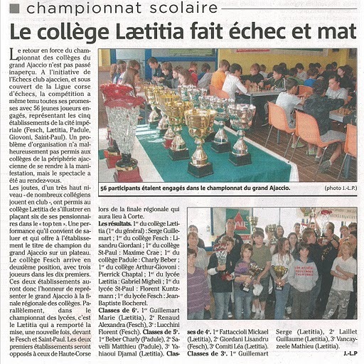 Le collège Lætitia fait échec et mat