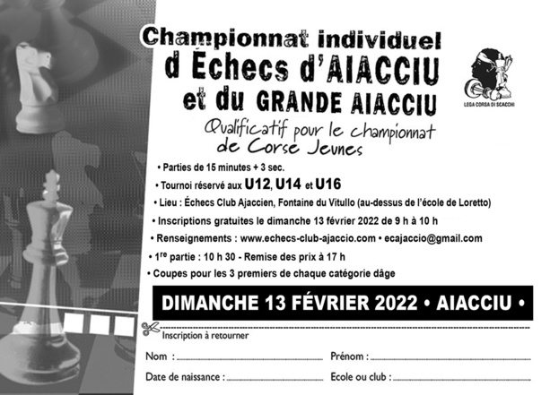 Championnat Individuel d'échecs d'Aiacciu et du Grande Aiacciu U12, U14 et U16.13/02/2022.