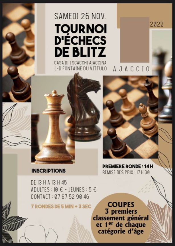 Tournoi de Blitz au club le samedi 26 Novembre 2022 !