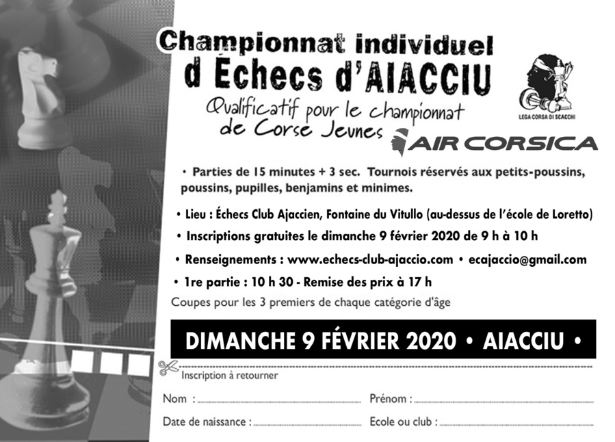 Qualificatif du championnat corse jeune - Aiacciu "Tournoi Air-Corsica" ce dimanche 9 février