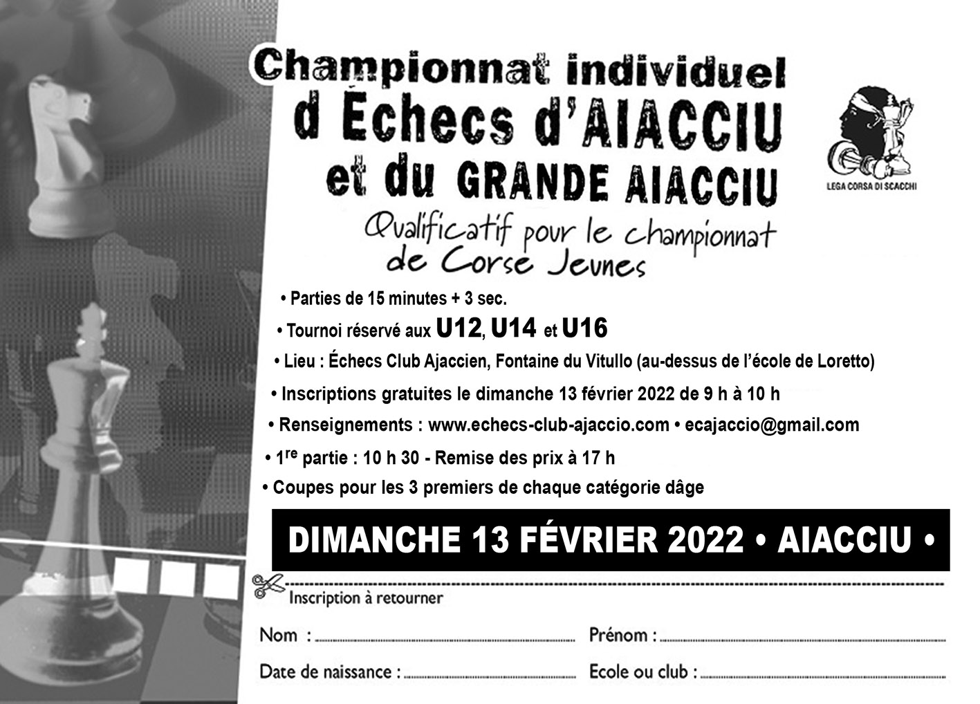 Championnat Individuel d'échecs d'Aiacciu et du Grande Aiacciu U12, U14 et U16.13/02/2022.